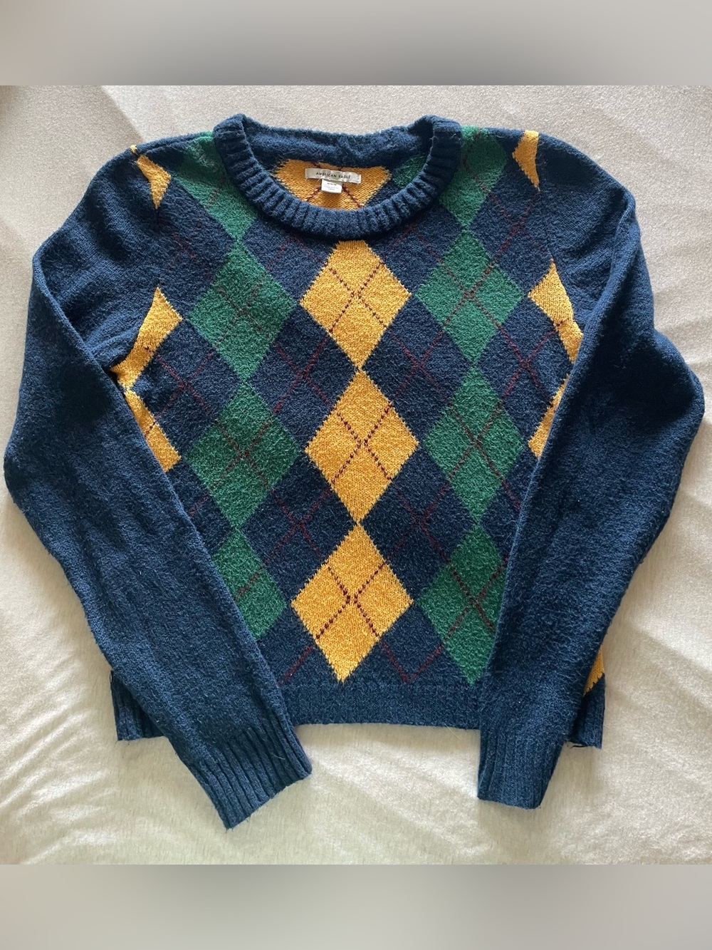American Eagle Women's Size M Argyle Sweater Preppy Academia Blue Green Yellow
